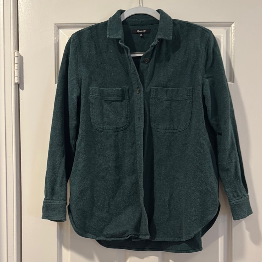 Dark Green Button-Up Flannel Shirt